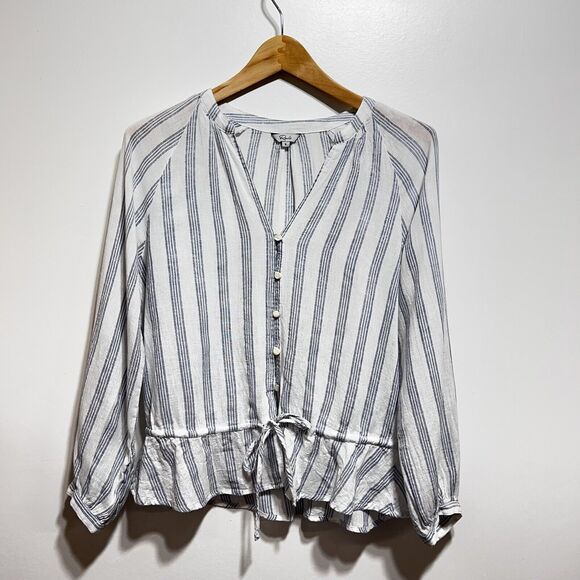 Rails Marti Cayman Stripe Blouse Lightweight Linen Button Up Tie Waist Size S - Picture 9 of 16